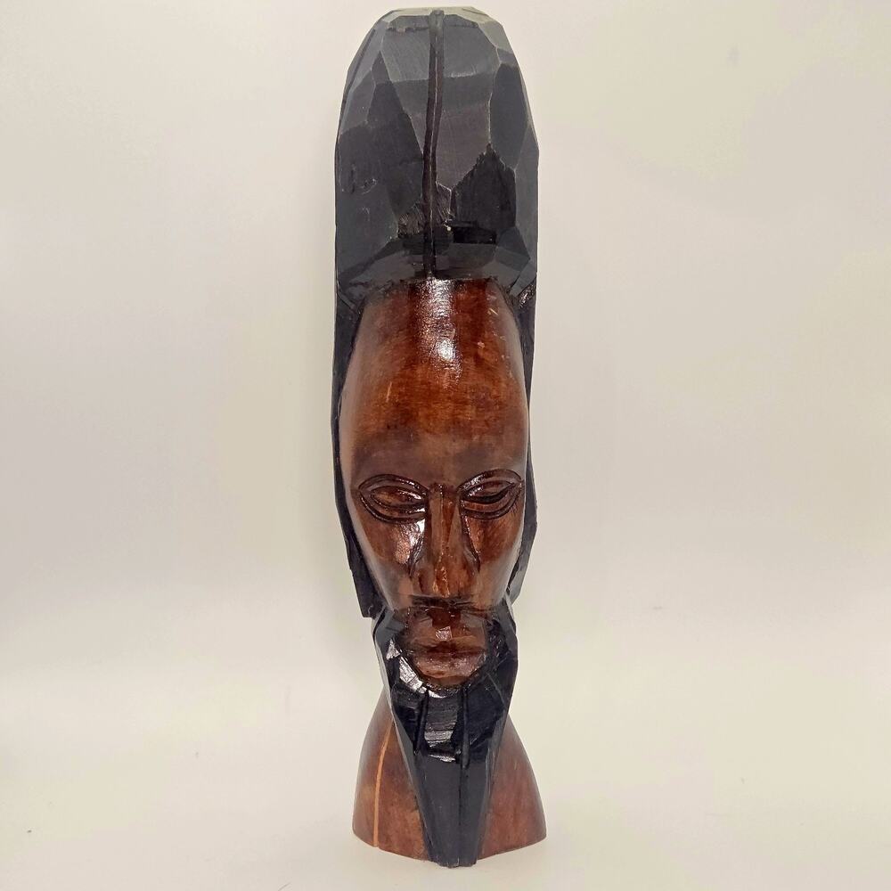 Hand Carved Wooden Jamaican Rasta Man Rastafarian Statue Face Signed 1975